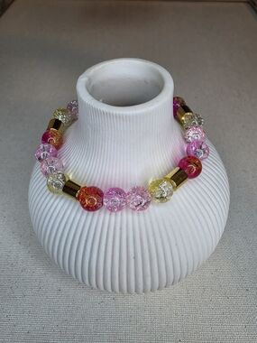 Sunset Radiance Glass & Plated Hematite Stretch Bracelet